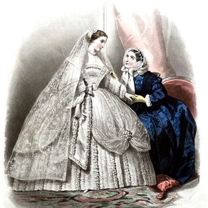Beautiful 1860&#39;s Hoop Skirt  Bridal Gown What the Bride Wore Blank Note Card  Fashion Wedding Birthday Thank You