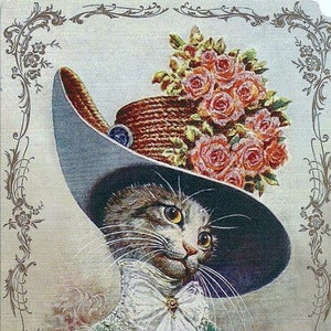 Cartão de agradecimento vintage com gatinho estiloso e em branco, feito à mão, para festas de aniversário