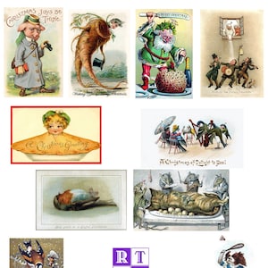 Tarjetas navideñas victorianas extrañas 2022 Imágenes vintage hechas a mano Juego de 10 Gracias navideñas Ho Ho Ho