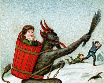 Vintage Krampus Christmas Seasons Greetings Holiday Yule Cards Thank You