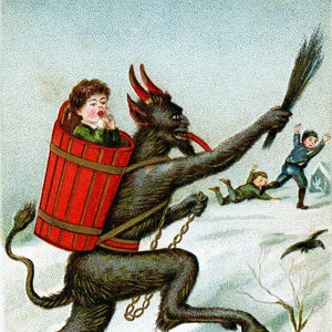Vintage Krampus Boże Narodzenie Sezonowe Pozdrowienia Świąteczne Karty Yule Dziękuję
