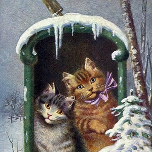 Victorian Edwardian Christmas Kitties Vintage Image Handmade Holiday