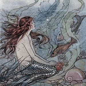 Mythe et romance sirène sous la mer carte vierge fantaisie vintage anniversaire fait main vacances merci