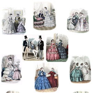 Collection d'assiettes tendance des années 1850 # 1 Cartes vierges Image vintage Faire-part d'anniversaire victorien fait main Merci