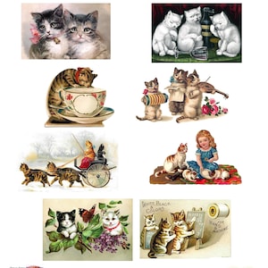 Conjunto de 10 cartões em branco para convites, presentes de aniversário e festas, feito à mão, com tema de gato vintage, para agradecer e melhorar