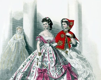 1860's Fashion Plate Vintage Illustration Blank Note Card Victorian Handmade  Thank You Birthday Holiday