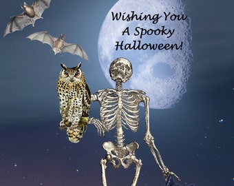 Wishing A Spooky Halloween Blank Note Card Vintage Handmade Birthday Thank You