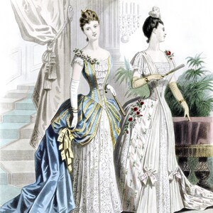 Prachtige 1887 Fashion Plate Lege Notitiekaart Vintage Bruiloft Bedankt Verjaardag