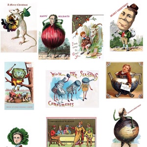 Ungerade viktorianische Weihnachtskarten-Sammlung #5 handgemachte Vintage Bilder Set von 10 Weihnachten Danke Ho Ho Ho