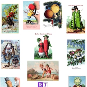 Ungerade viktorianische Weihnachtskarten-Sammlung #6 handgemachte Vintage Bilder Set von 10 Weihnachten Danke Ho Ho Ho