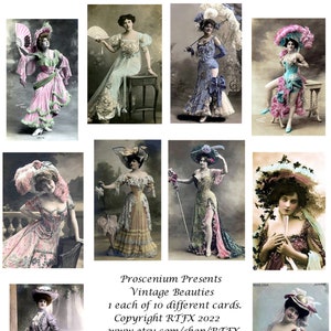 Proscenium apresenta coleção de belezas vintage 10 cartões em branco aniversário eduardiano vitoriano, obrigado, fique bem
