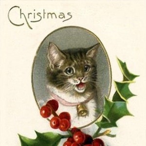 Victorian Edwardian Christmas Kitty  Vintage Handmade Holiday Thank You Merry Christmas