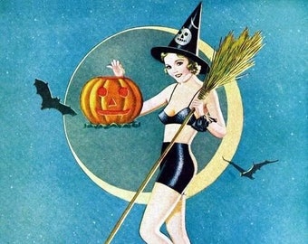 A Halloween Pin Up Girl Blank Note Card Vintage Handmade Birthday Thank You