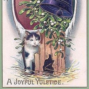 Victorian Edwardian Christmas Kitty  Vintage Handmade Holiday Thank You Merry Christmas