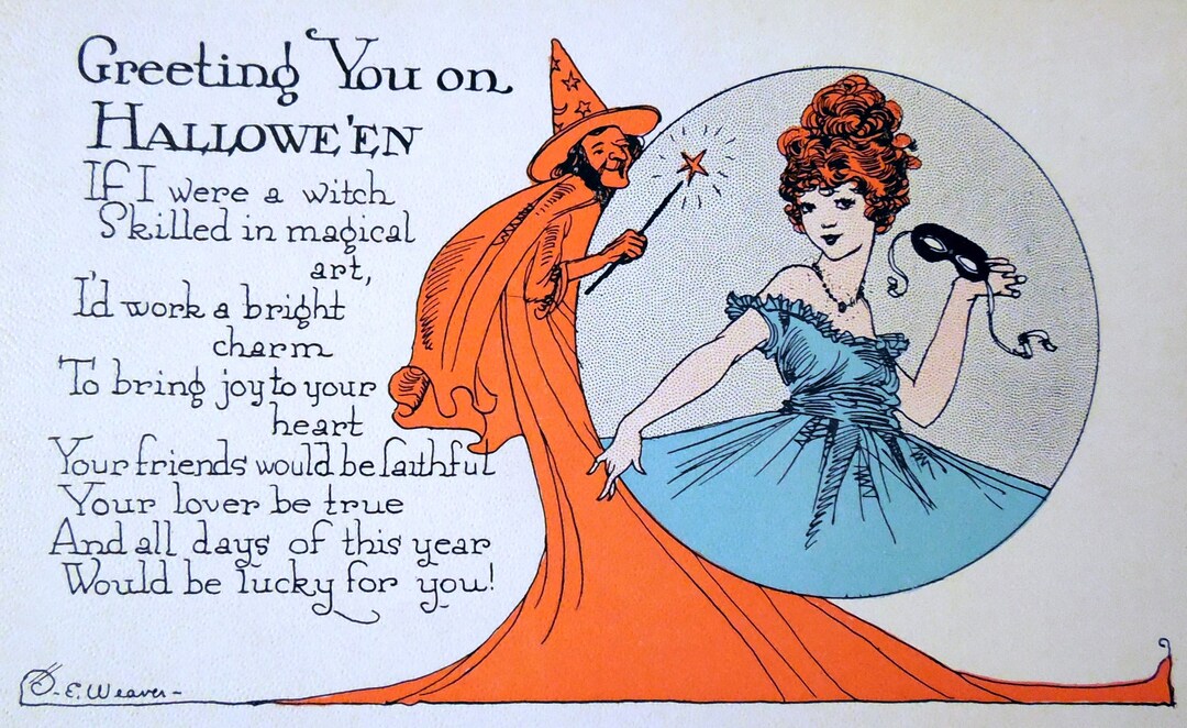Halloween Greetings Vintage Image Note Card Trick or Treat Blank Thank ...