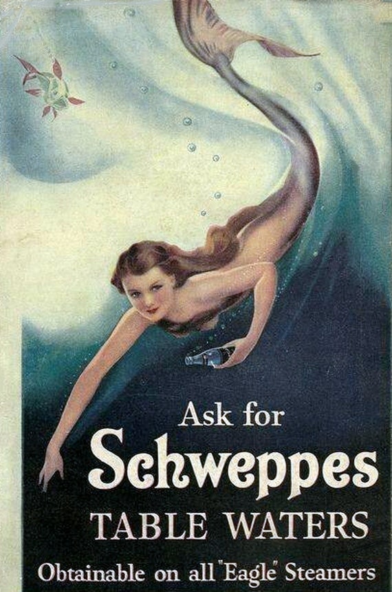 Ask For Schweppes Mermaid Blank Note Card Fantasy Vintage Etsy