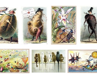 Vreemde Victoriaanse kerstkaarten handgemaakte vintage afbeeldingen Set van 10 kerst bedankt ho ho