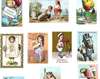 Odd Victorian Holiday Cards #10 Handmade Vintage Images Set of 10 Christmas Thank You Ho Ho Ho Happy Holidays