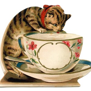Vintage Cat Image Blank Note Card Handmade Birthday Holiday Thank You