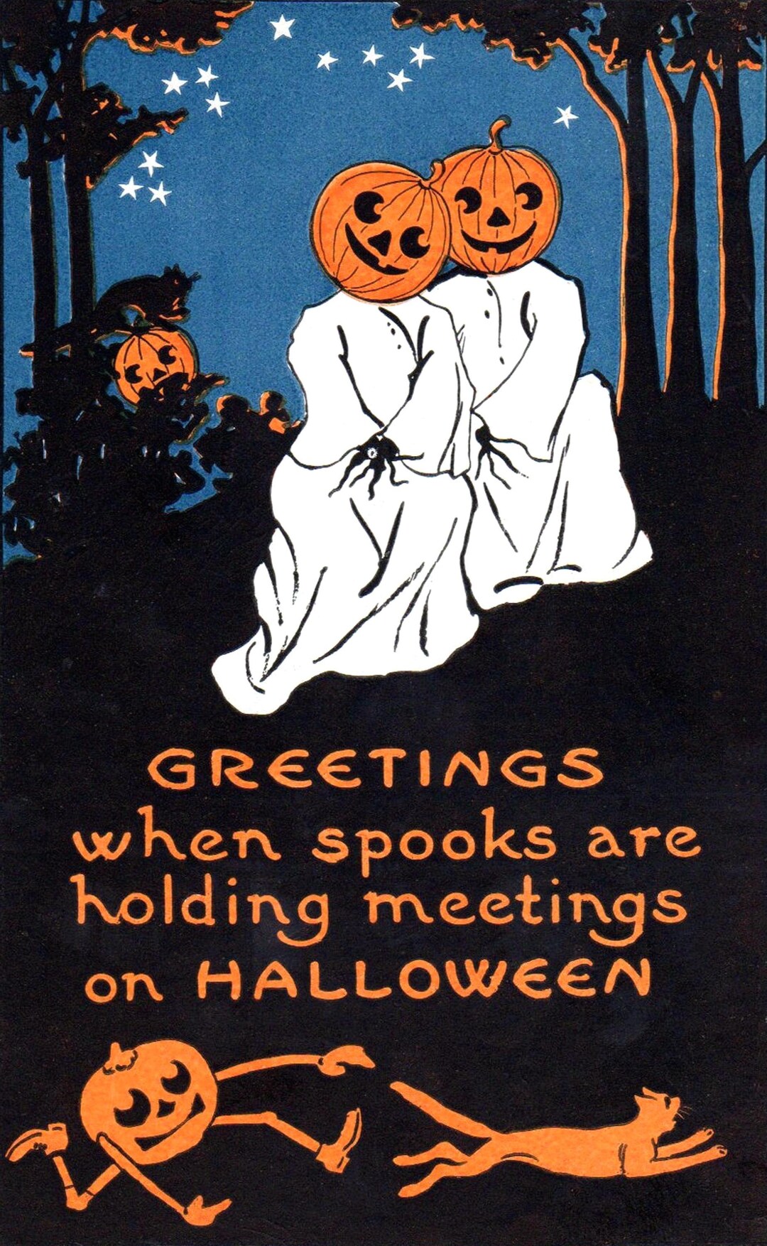 Greetings Halloween Vintage Image Note Card Trick or Treat Blank Thank ...