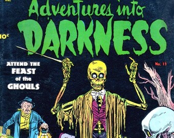 Adventures into Darkness Comic Book Cover Blank Note Card Vintage Handmade Birthday Thank You
