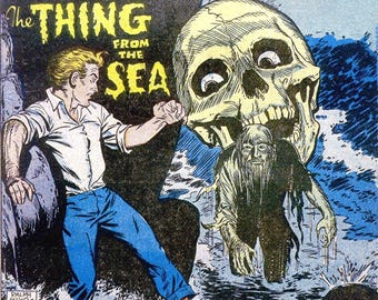 The Thing from the Sea Comic Book Cover Blank Note Card Vintage Handmade Birthday Thank You