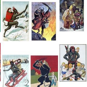 Vintage Krampus Set #4 Holiday Cards Christmas Yule Season&#39;s Greetings Vintage Images Handmade