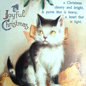 Victorian Edwardian Christmas Kitty  Vintage Handmade Holiday Thank You Merry Christmas