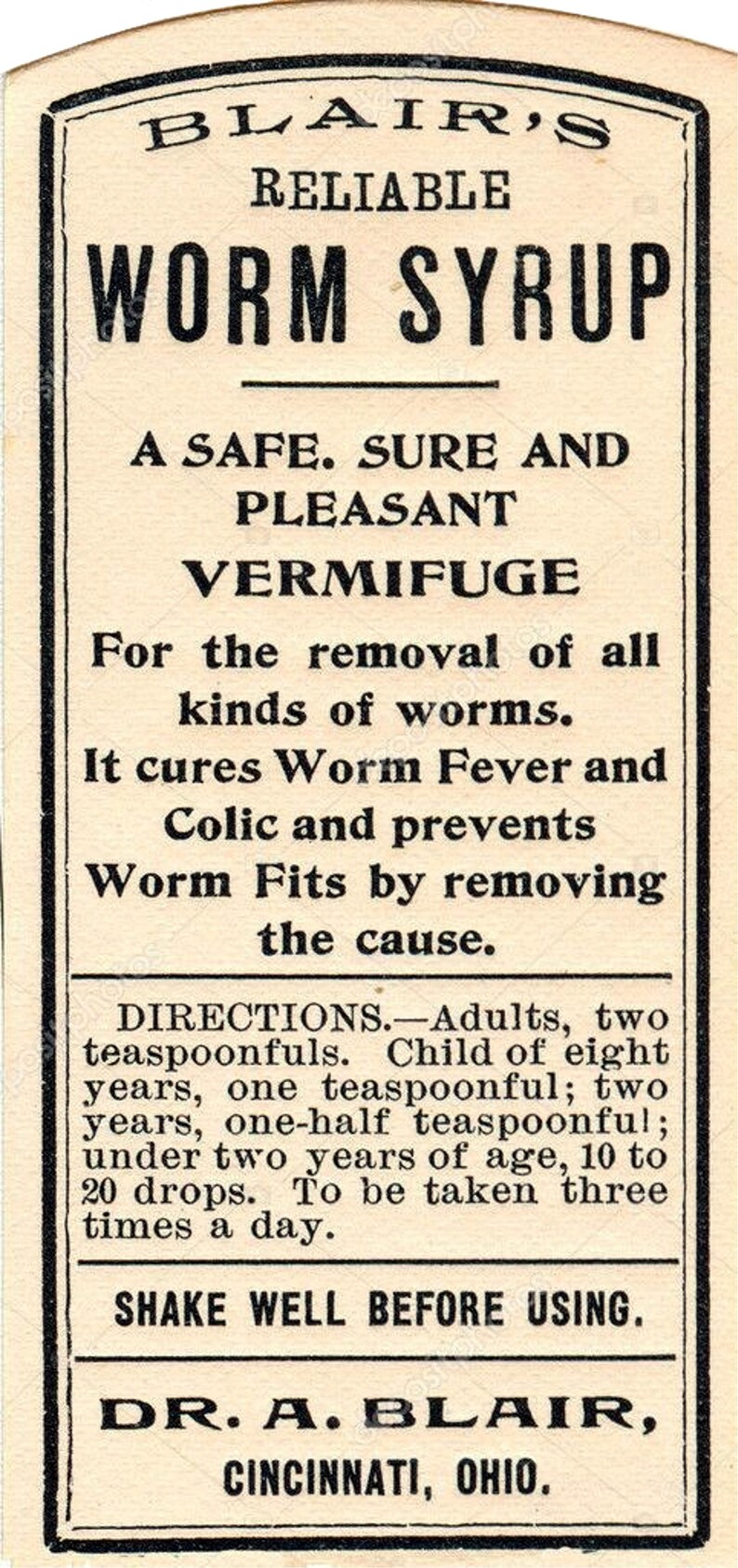 Blair's Reliable Worm Syrup Patent Medicine Blank Note Cards Retro