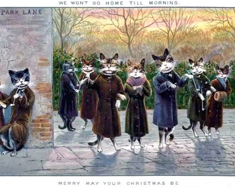 Strane cartoline di auguri natalizi vittoriane vintage, biglietti di auguri per le festività, ringraziamento e compleanno