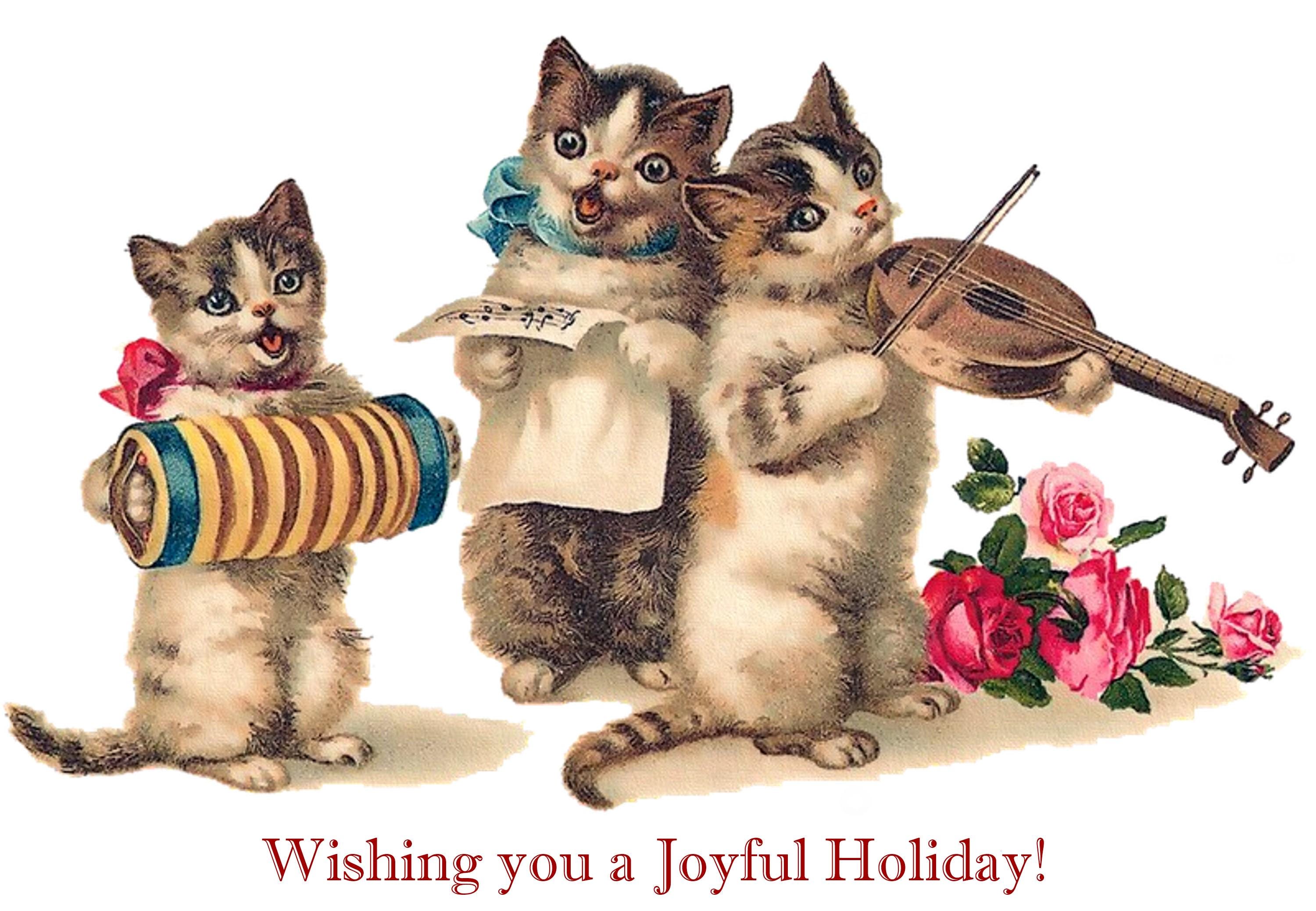 Vakantie Kitties Vintage Afbeelding Kerst Seizoenen Groeten Feestdagen Kerstkaarten Bedankt Handgemaakt