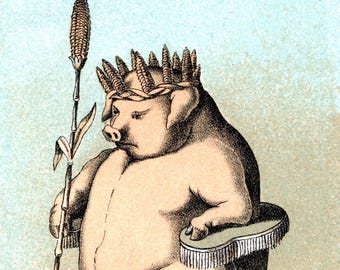 Holiday Pig Vintage Christmas Seasons Greetings Holiday Yule Cards Thank You Birthday