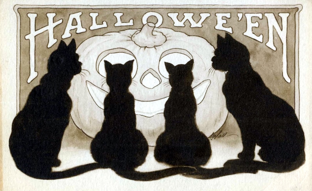 Halloween Greetings Black Cats Blank Note Card Vintage Handmade ...