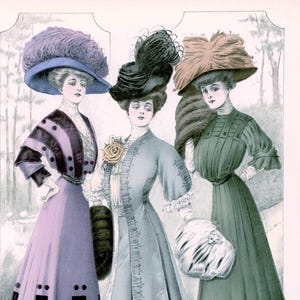 1900&#39;s Vintage Image Fashion Plates Handmade Note Cards Set of 10 Edwardian Victorian Birthday Invitations Thank You Get Well