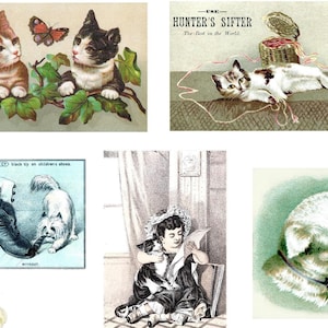 Set di 10 biglietti d&#39;auguri con gatti vintage, n. 6, biglietti d&#39;auguri vuoti, inviti, feste, compleanni, fatti a mano, grazie, pronta guarigione