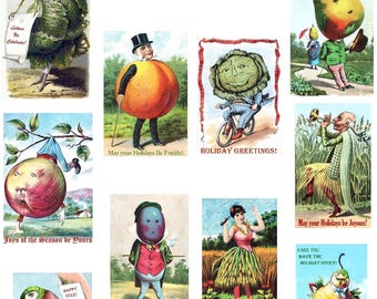 Odd Victorian Produce Cards 2026 Handmade Vintage Images Set of 10 Christmas Thank You Ho Ho Ho Happy Holidays