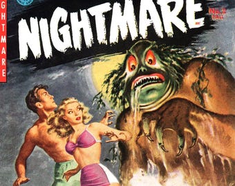 Nightmare Comic Book Cover Blank Note Card Vintage Handmade Birthday Thank You