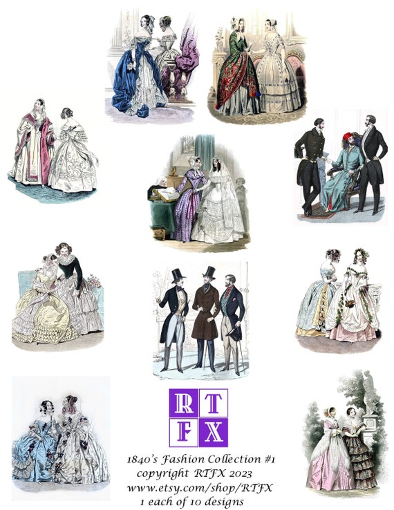 1840's Vintage Fashion Plates Early Victorian Blank Cards Birthday