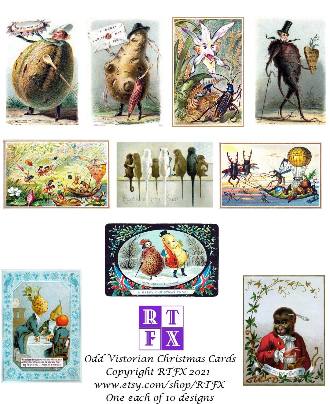 Odd Victorian Holiday Cards Handmade Vintage Images Set of