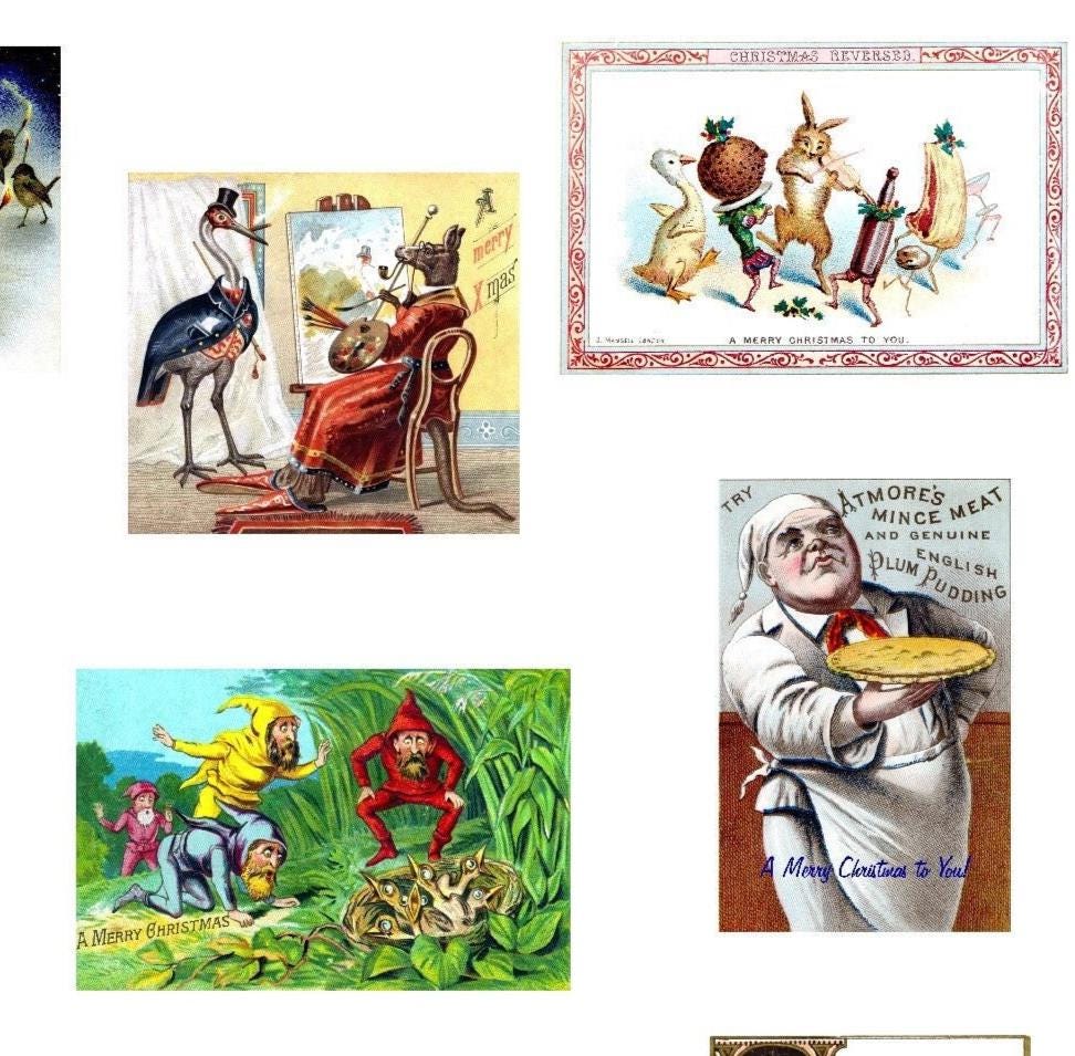 Odd Victorian Holiday Cards 2023 Handmade Vintage Images Set of 10 Christmas Thank You Ho Ho Ho