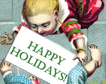 Holiday Odd Vintage Christmas Seasons Greetings Holiday Yule Cards Thank You Birthday