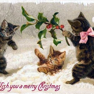Kitty de Natal eduardiano vitoriano vintage feito à mão feriado obrigado feliz Natal
