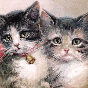 Vintage Cat Image Blank Note Card Handmade Birthday Holiday Thank You