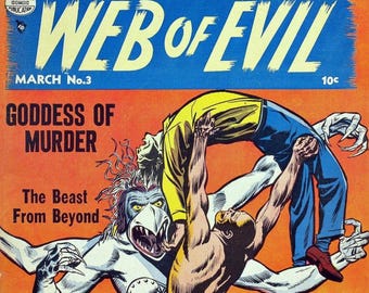 Web of Evil Comic Book Cover Blank Note Card Vintage Handmade Birthday Thank You