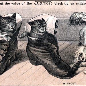 Sapatos de ponta preta Anúncios de medicamentos patenteados Cartão de nota de imagem vintage Feito à mão Graduação Aniversário Obrigado Melhoras
