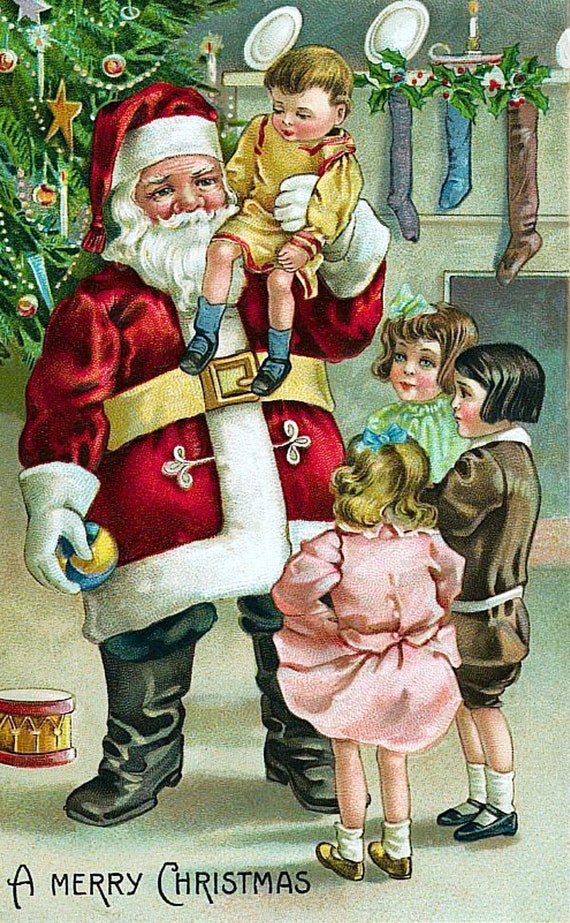 Father Christmas Vintage Christmas Seasons Greetings Holiday - Etsy