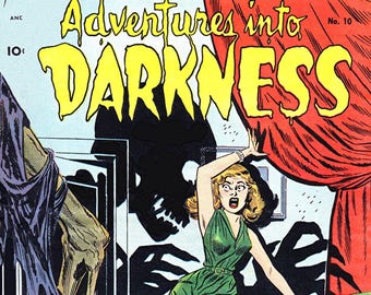 Adventures into Darkness Comic Book Cover Blank Note Card Vintage Handmade Birthday Thank You
