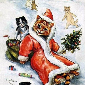 Victorian Edwardian Christmas Kitty  Vintage Handmade Holiday Thank You Merry Christmas