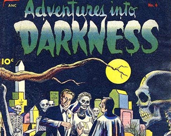 Adventures into Darkness Comic Book Cover Blank Note Card Vintage Handmade Birthday Thank You