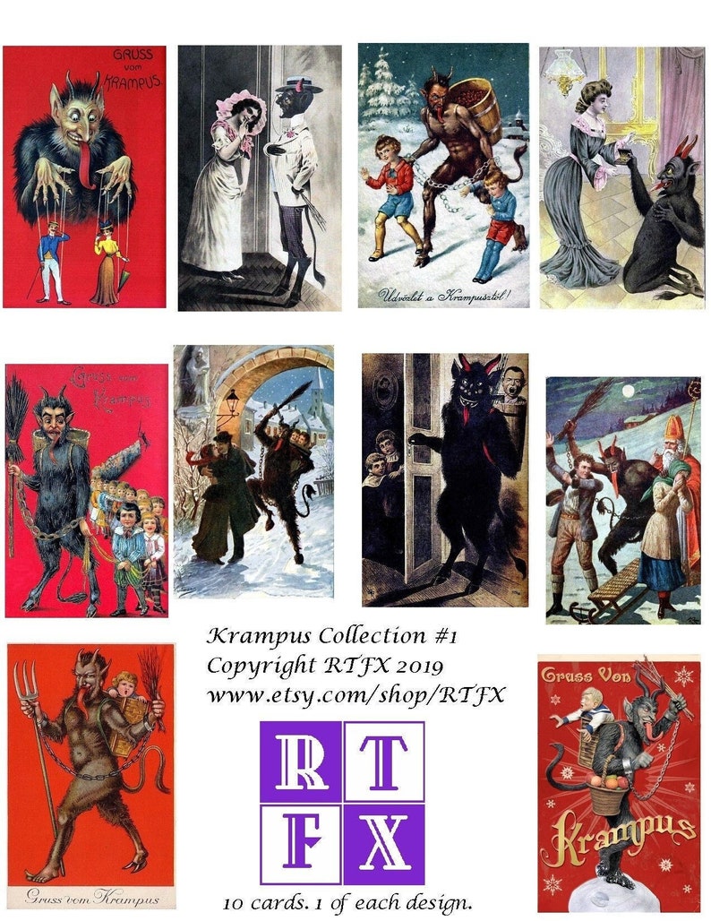 Vintage Krampus Cards Holiday boxed Set of blank Cards Handmade 10 cards image 1